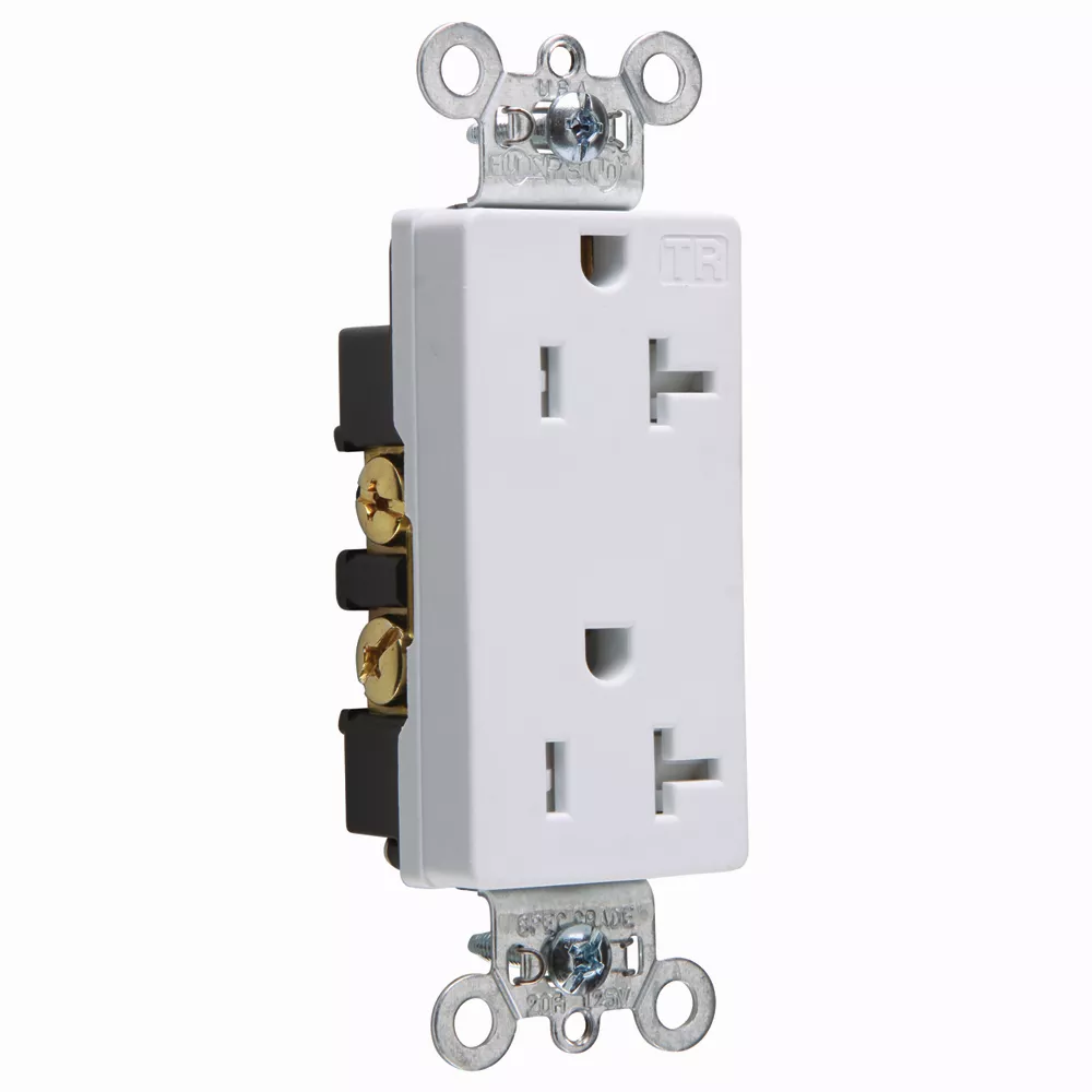 Pass & Seymour TR26362-W Tamper-Resistant Heavy-Duty Decorator Spec Grade Duplex Receptacle Back & Side Wire 20Amp 125Volt White