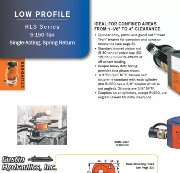 Powerteam RLS200 20 Ton Low Profile Cylinder