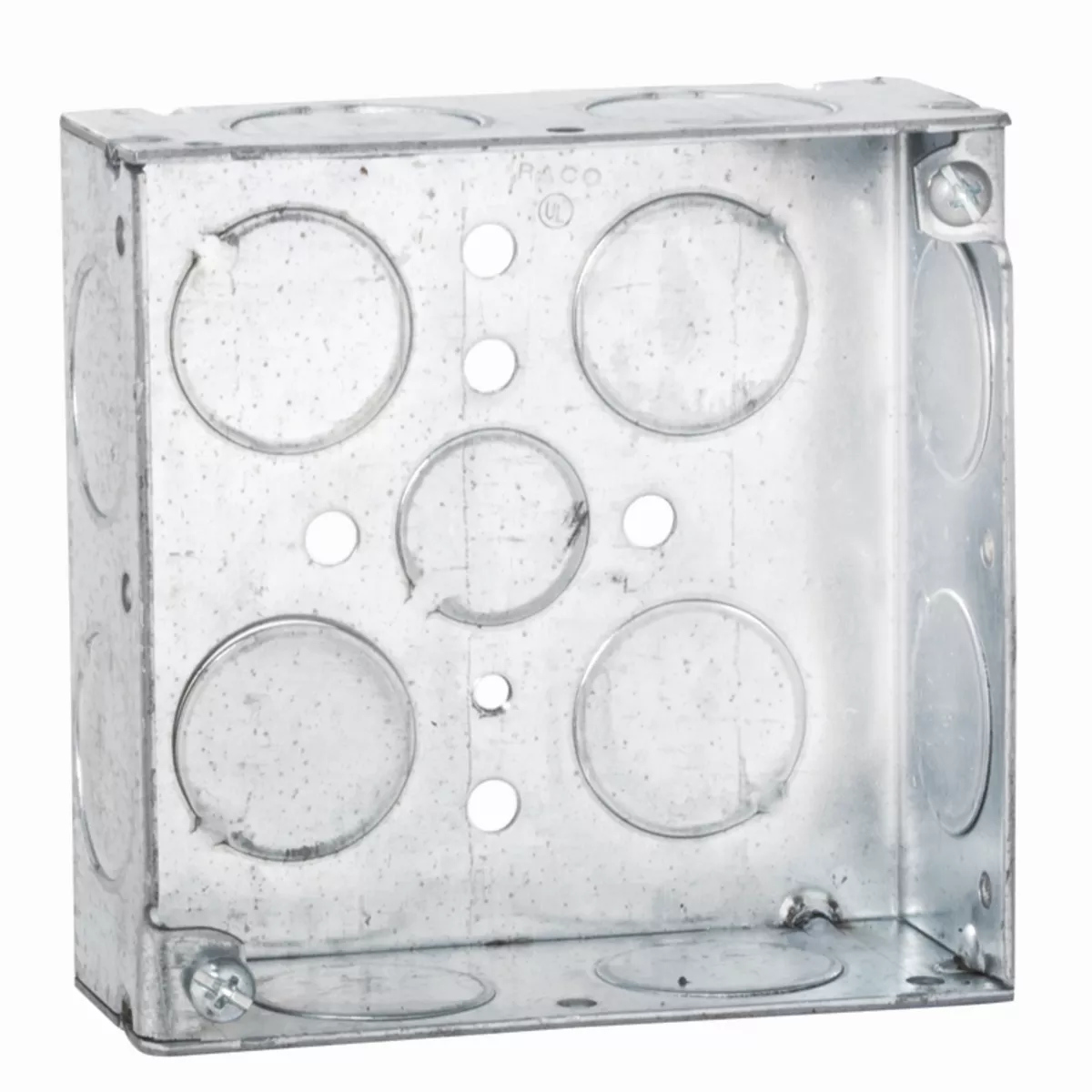 Raco 181 4" Square Box, 1-1/2" Deep, 3/4" Side Knockouts, Welded