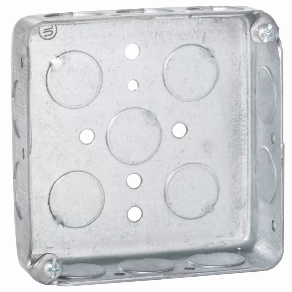 Raco 185 4" Square Box, Drawn, 1-1/4" Deep with Fifteen 1/2" KO's