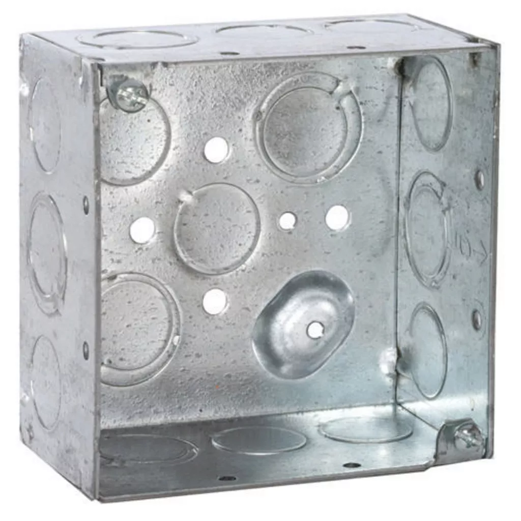 Raco 232 4" Steel Square Box, 2-1/8" Deep, 1/2" & 3/4" Knockouts, Welded