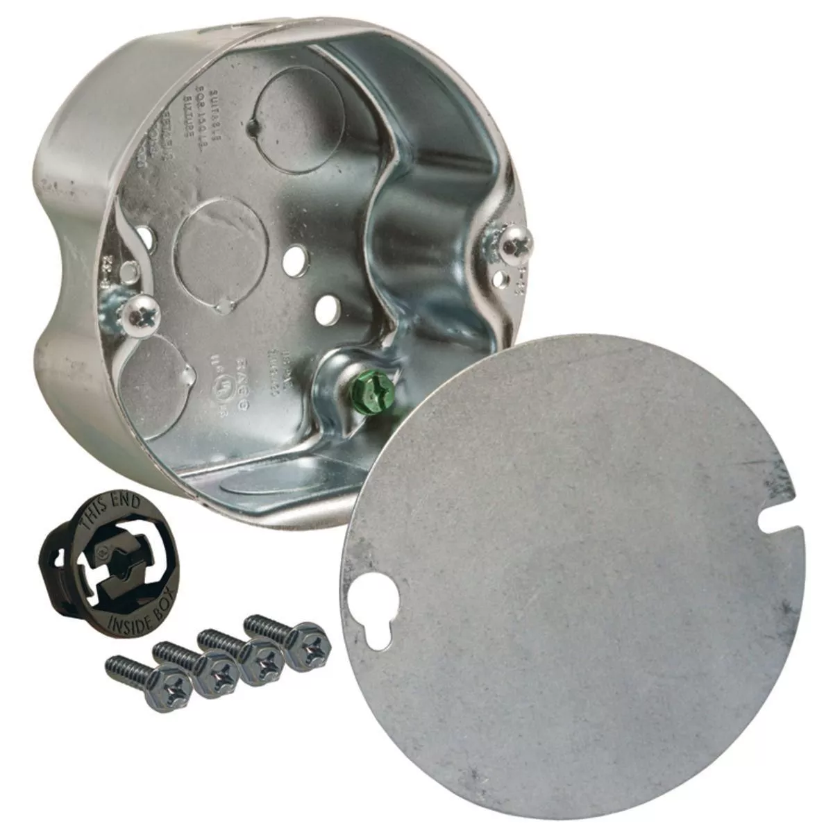 Raco 296 4" Round Ceiling Rated Box, 1-1/2" Deep, (5) 1/2" KO's