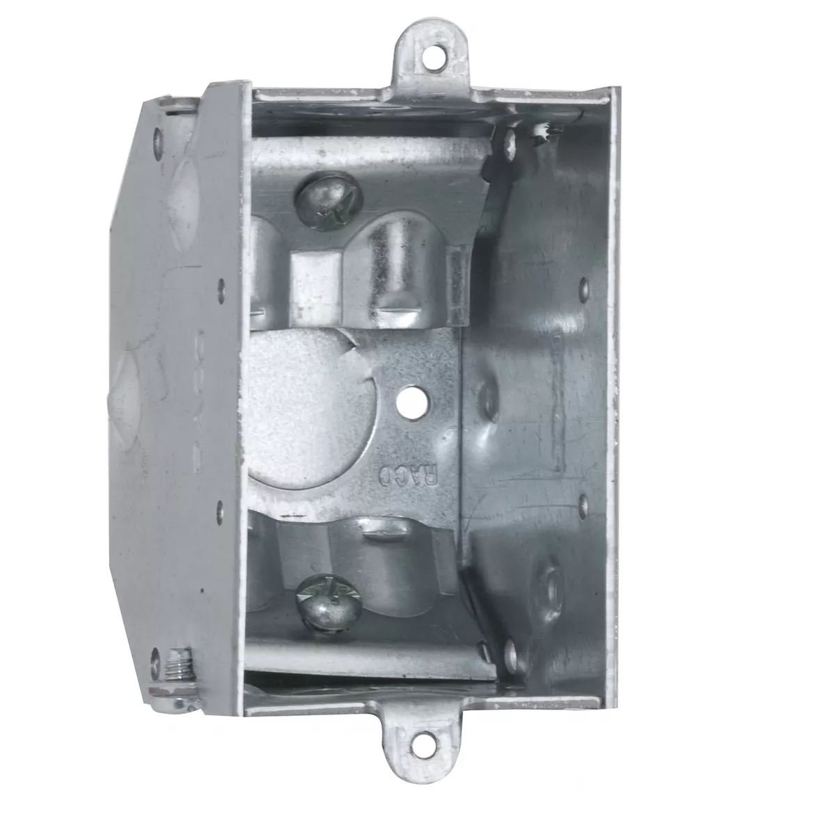 Raco 473 3" x 2" Switch Box, Gangable, 2-1/4" Deep, Three 1/2" KO's & NMSC Clamps, Leveling Bumps