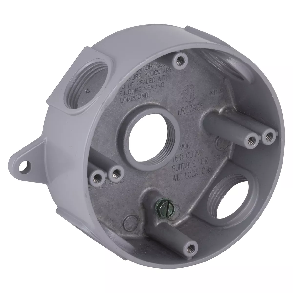 Raco 5372-0 4" Round Weatherproof Splice Box, (5) 3/4" Outlets