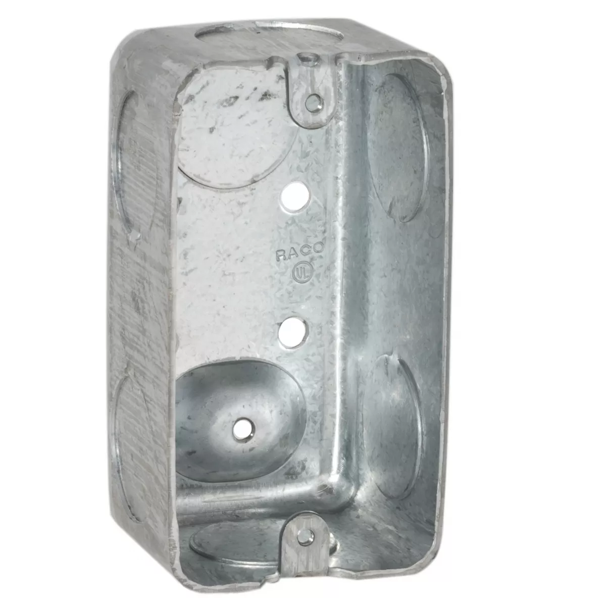 Raco 663 4" x 2" Handy Box, Drawn, 1-7/8" Deep, Seven 3/4" KO's, Raised Ground