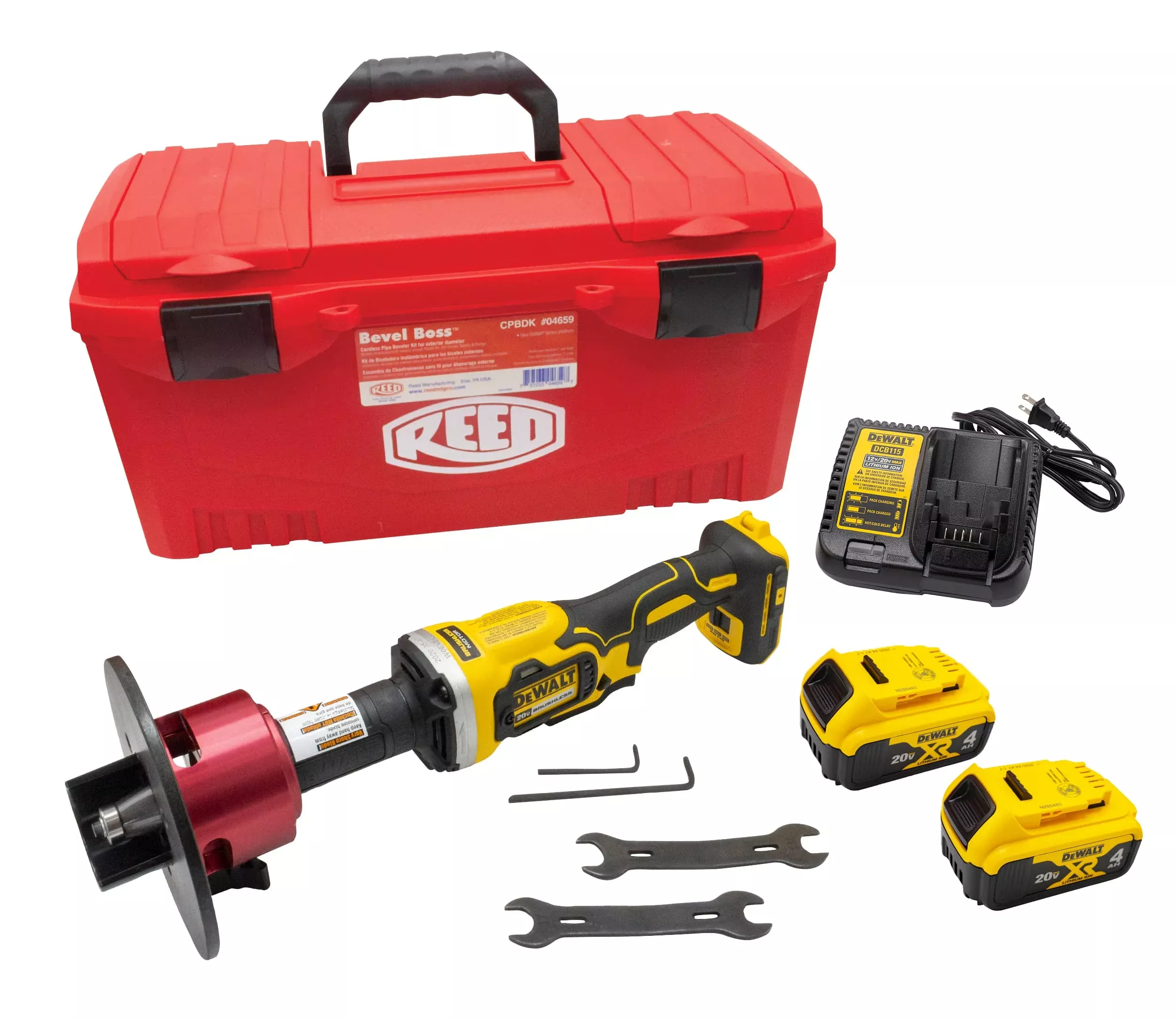 Reed Mfg CPB2DBCG Bevel Boss™ Cordless Pipe Beveler Kit, DeWalt, 2 Batteries & Charger
