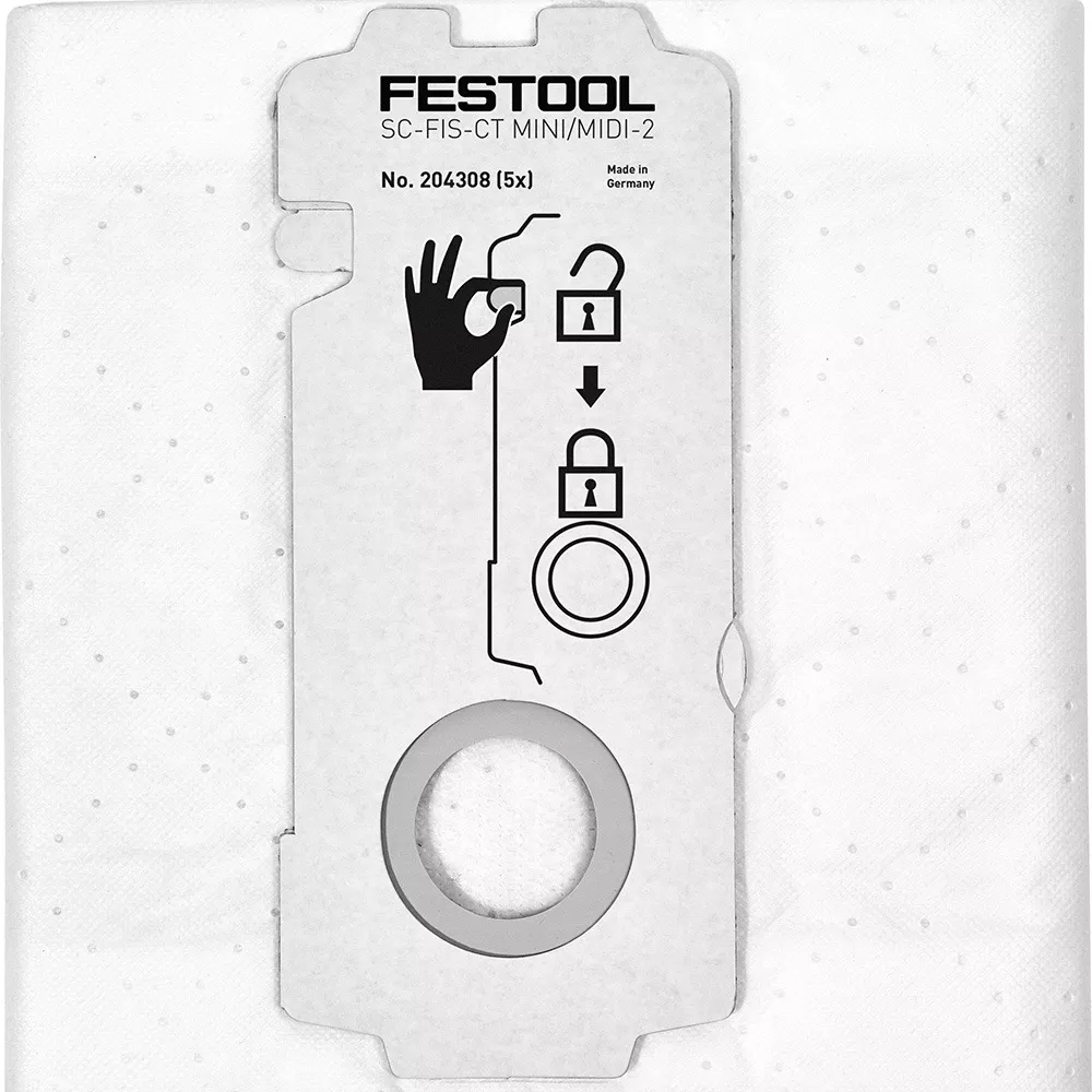 Self-Cleaning Filter Bags for Festool CT 15/CT Mini I/CT Midi I, 5-Pack (204308)