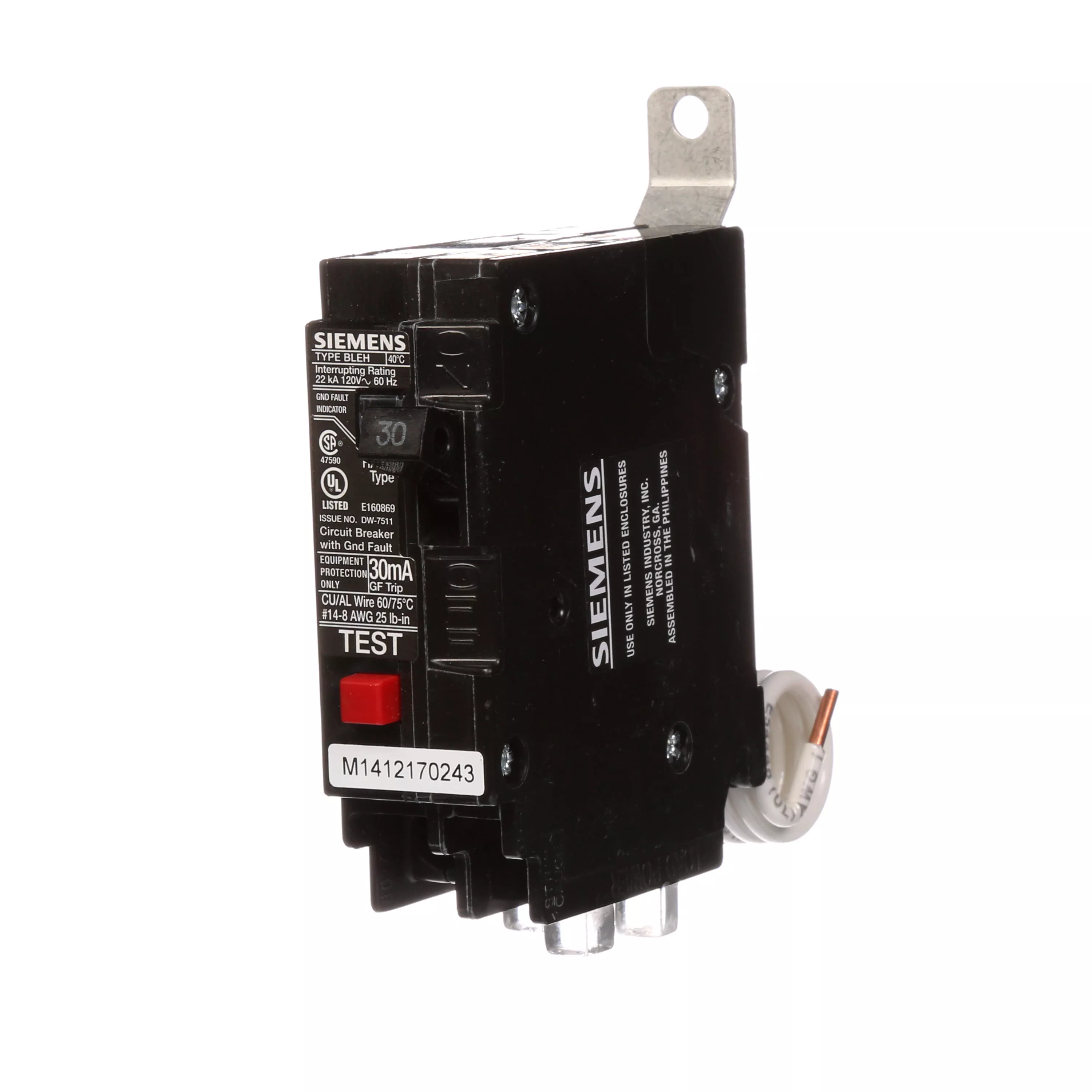 Siemens BE130H BRKR BLEH2 GFCI 30mA 1P