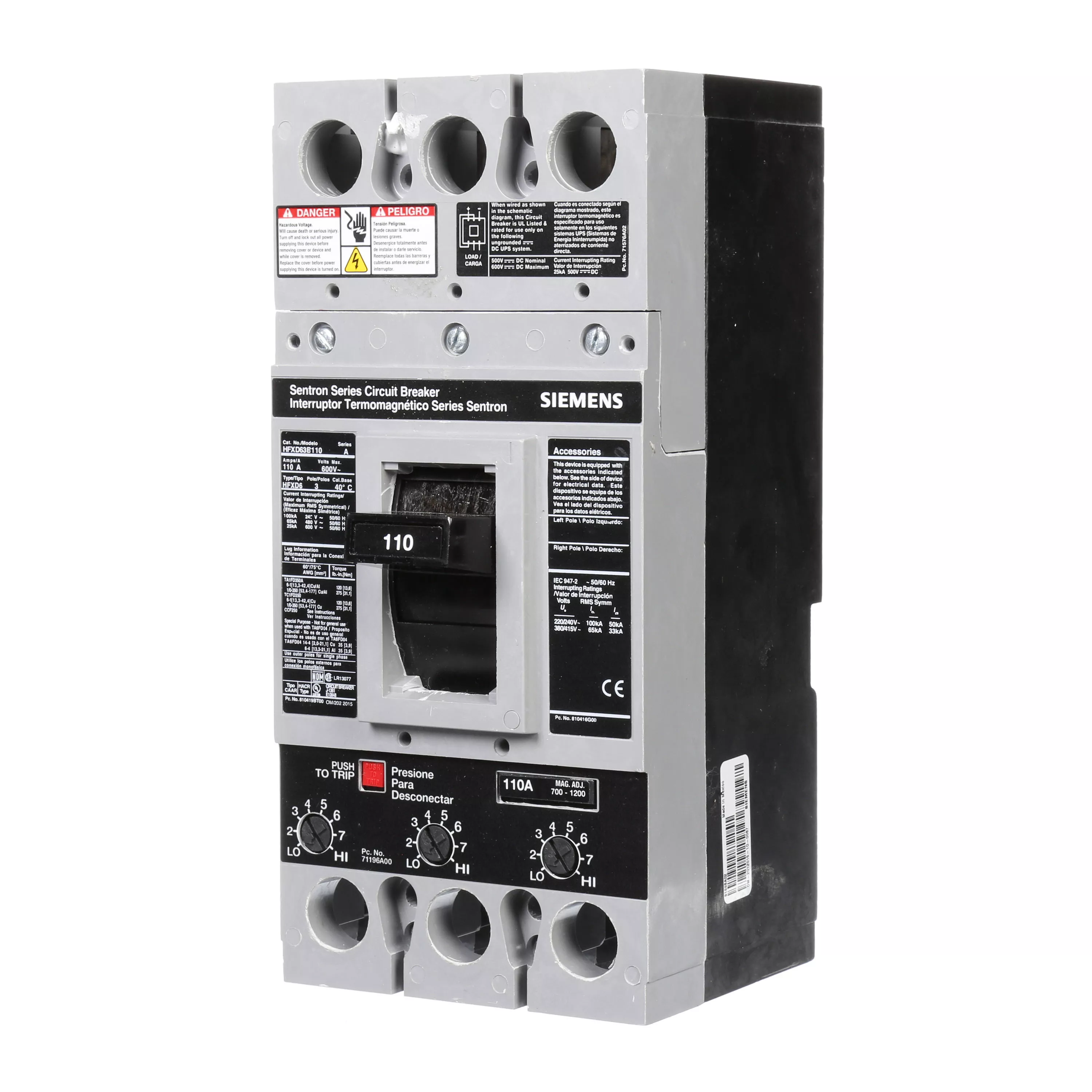 Siemens HFXD63B110 BRKR HFD6 3P 600V 11