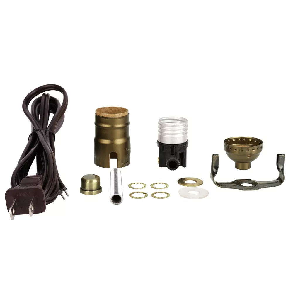 Table Lamp Socket Kit with Harp Receiver, Antique Brass