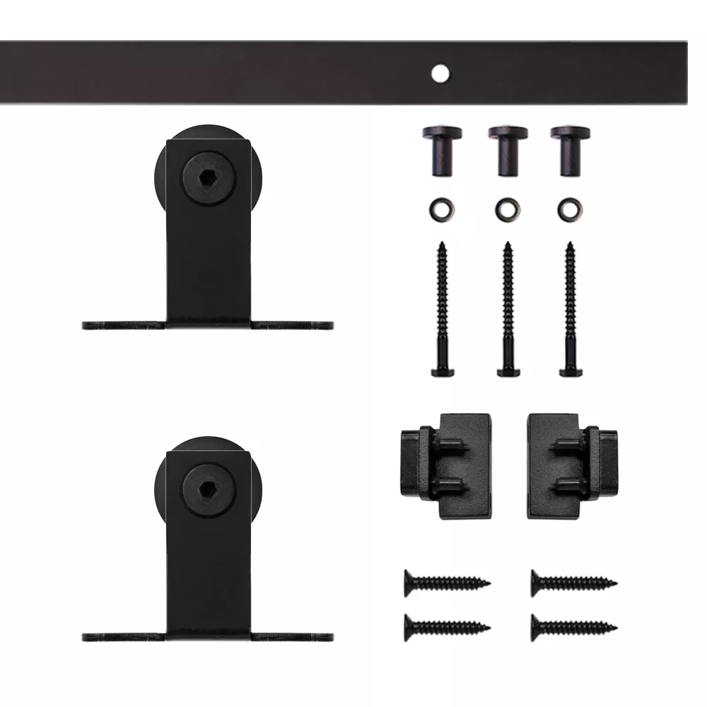 Top Mount Mini Rolling Door Hardware Kit for Furniture, Black