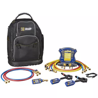 Yellow Jacket 40887 TITANMAX Digital Manifold Backpack Kit with YJACK Temp Clamps, Vacuum Sensor, and Set of 6 PLUS II Hoses
