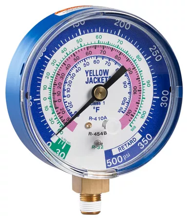 Yellow Jacket 49218 Certified 49118 3-1/8" A2L Compatible Blue Compound Gauge for R-32, R-454B, and R-410A